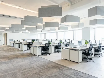 Open office with ceiling clouds