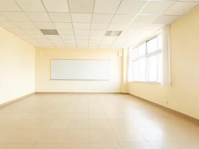 School classroom with acoustic ceiling tiles