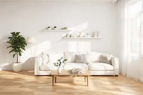 Scandinavian living room with light LVT