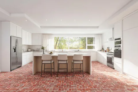 Kitchen with brick-look vinyl flooring